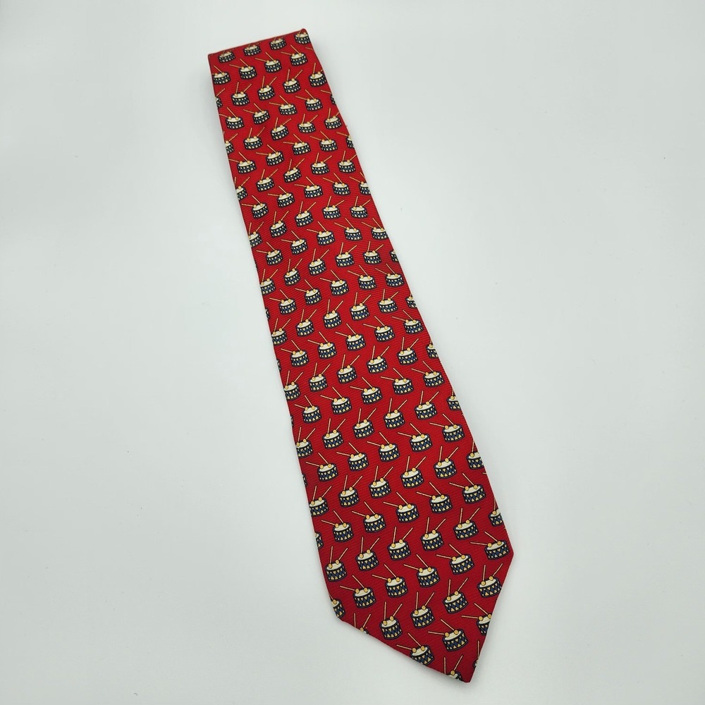 Gap Premium Men's 100% Silk Tie‎ Red Holiday Musical Drums Drumsticks Novelty